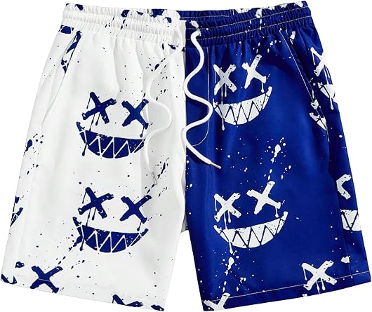 WDIRARA Mens Graphic Print Colorblock Active Pocket Shorts