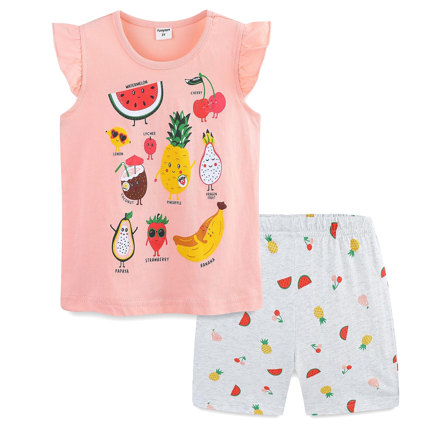 Funnymore Baby Toddler Girl's Cotton Short Sleeve Tshirt and Short Set 2-7 Years
