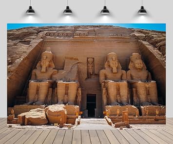 7x5ft Egypt Backdrop Ancient Egyptian Facade of The Abu Simbel Temple in Aswan Egyptian Photography Background for Egypt Party Decorations Birthday Photoshoot Props Wallpaper Fabrics