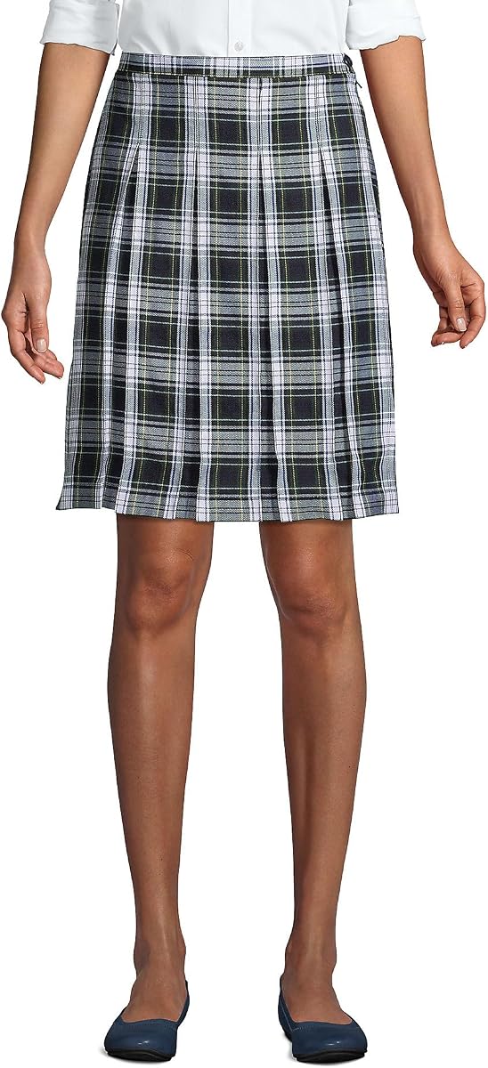 School Uniform Young Women's Plaid Box Pleat Skirt Top of the Knee