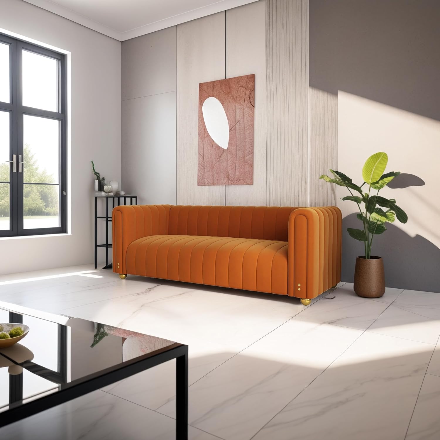 LaiBiKe Orange Tufted Couch Light Luxury 2 Seater Sofas