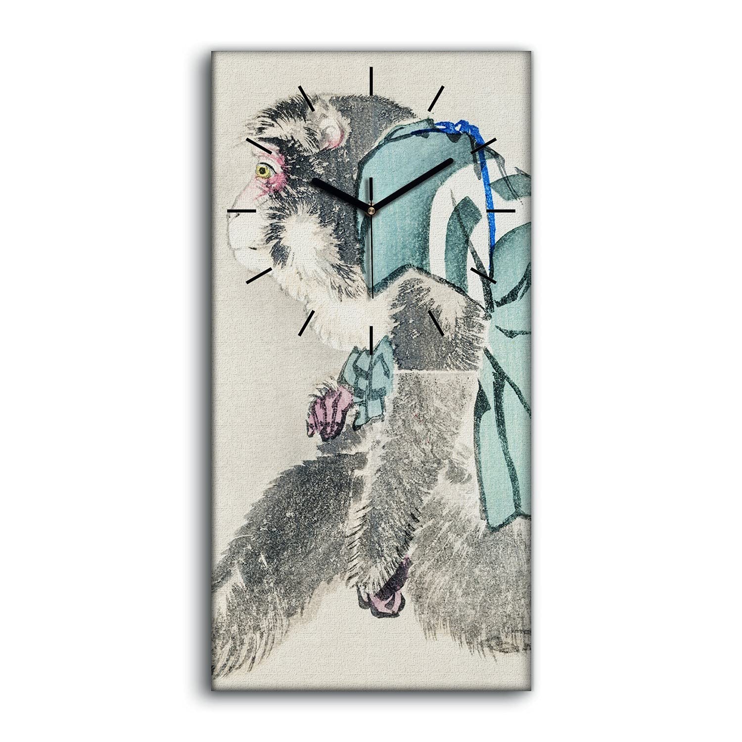 Horloge sur toile 30x60cm de singes asiatiques avec aiguilles noires