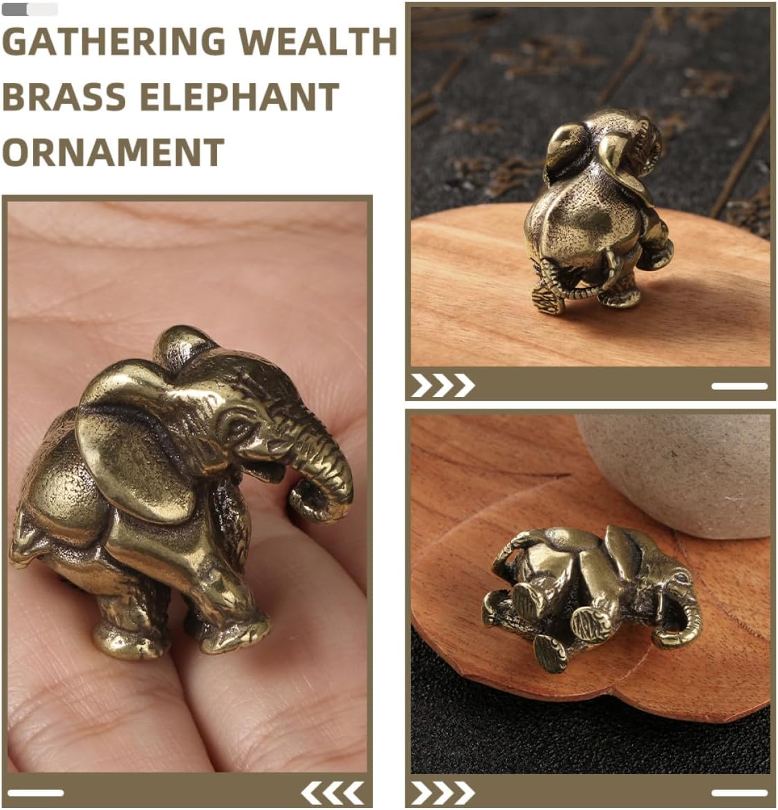 Garneck Antique Brass Elephant Figurine Xmas Collectible Handheld Decor image 3