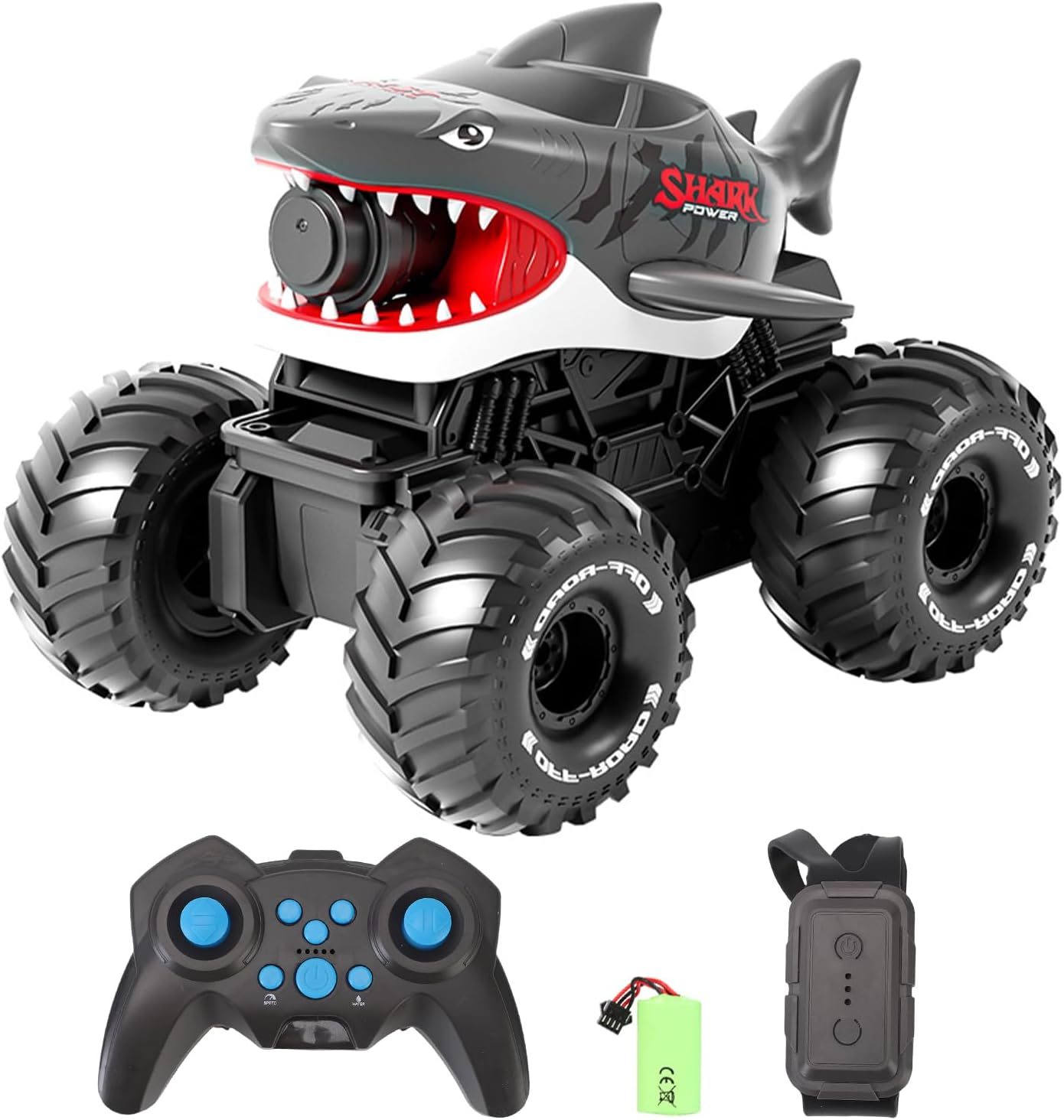RC Car, Remote Control Shark Toy with Water Spray, Gesture Sensing Off Road RC Truck, Water and Land Remote Control Vehicle for Kids Boys Girls (1 Battery)