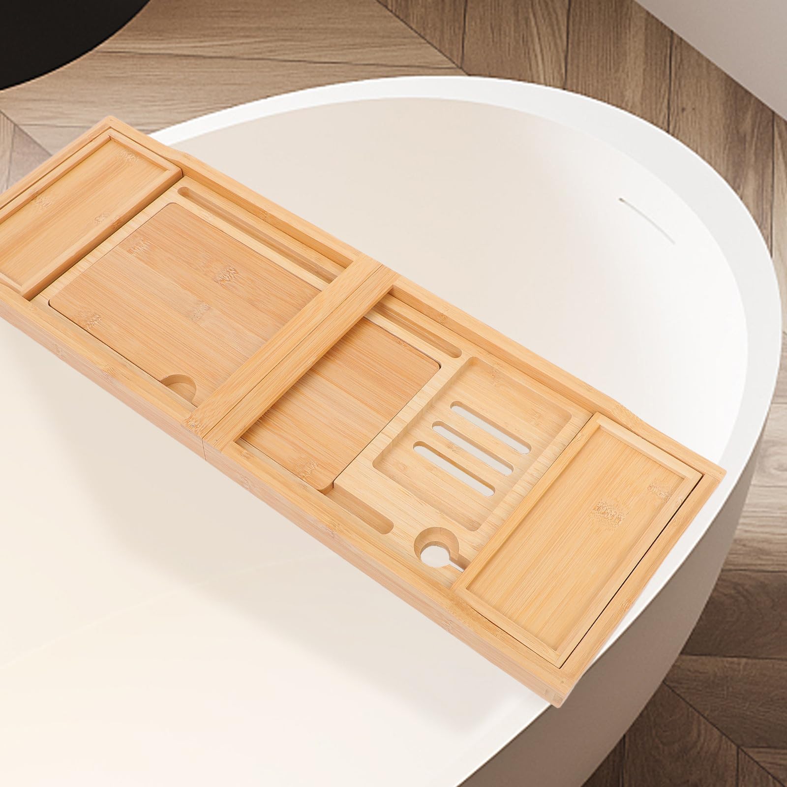 Vassoio Vasca da Bagno Regolabile in Metallo, Multiuso, Beige