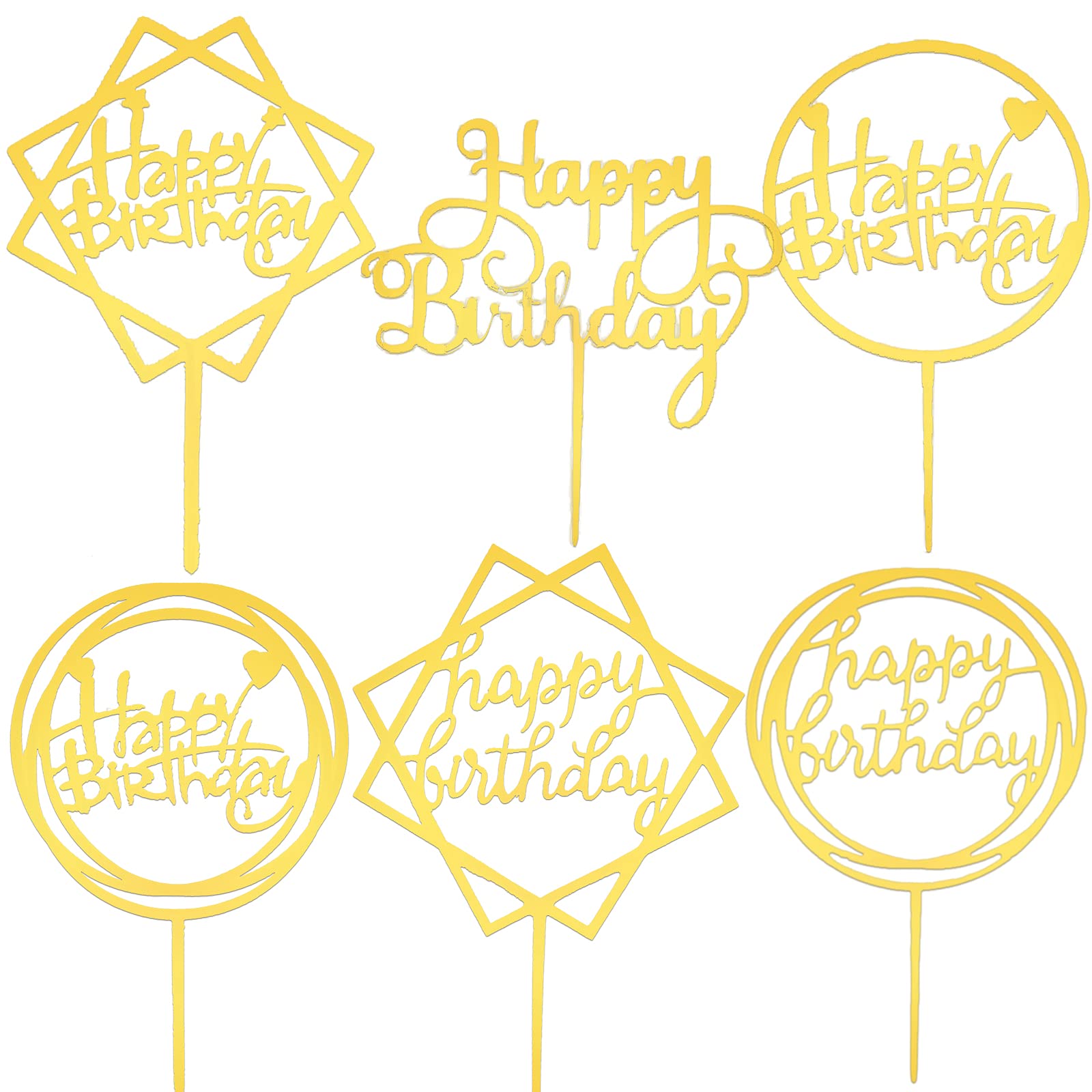 Buy Pack of 6 Happy Birthday Cake Topper,DoubleSided Acrylic Shiny