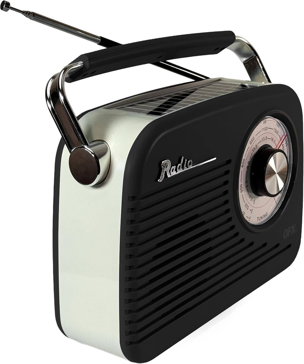 QFX Portable Retro AM FM SW Radio with Bluetooth, Rechargeable Battery, Supplemental Solar Charging, USB TF MP3 Player, Compact Utility Radio, Black - R-58-BLK