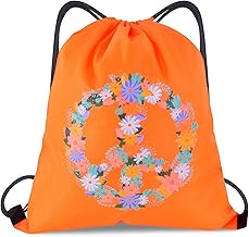 Gym Bag Hippie Backpack Flower Power Retro Schlagermove Accessories for 60s 70s Men Women Theme Party Carnival Orange