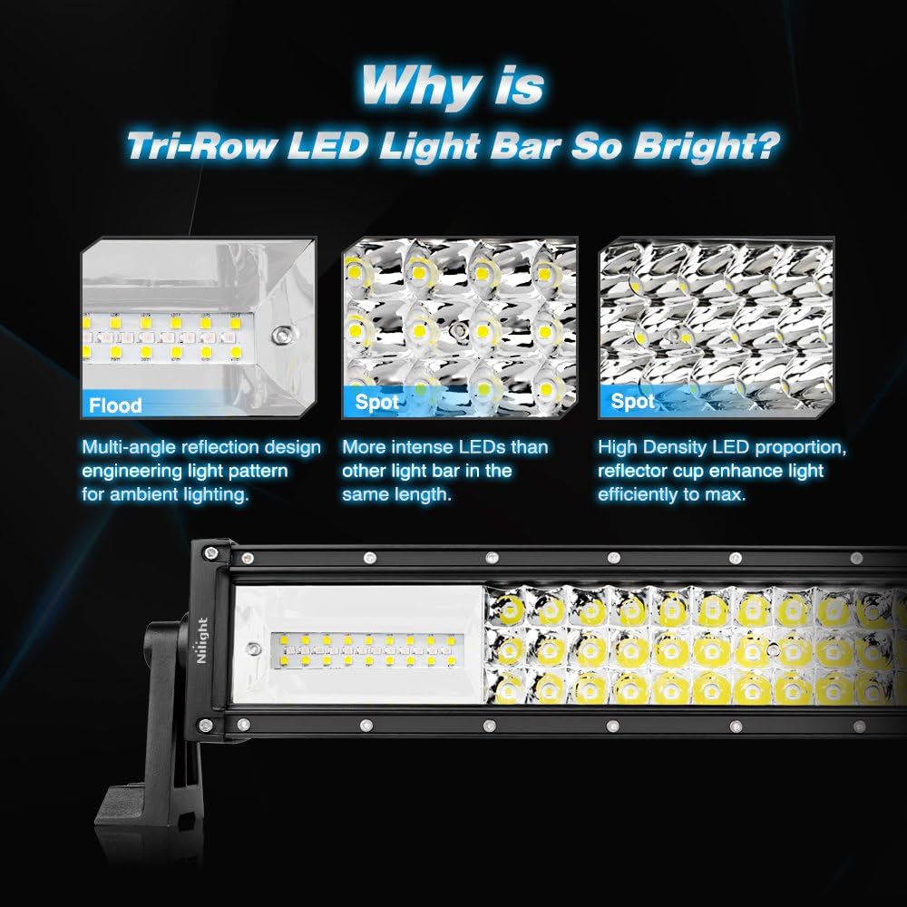 Uр Tо 40% оƒƒ Nilight - 18101C-A LED Light Bar 22Inch 270W White & Amber Triple Row 13500LM Flood Spot Combo Led Bar Off Road Lights for Trucks with Wiring Harness Kit,2 Years Warranty