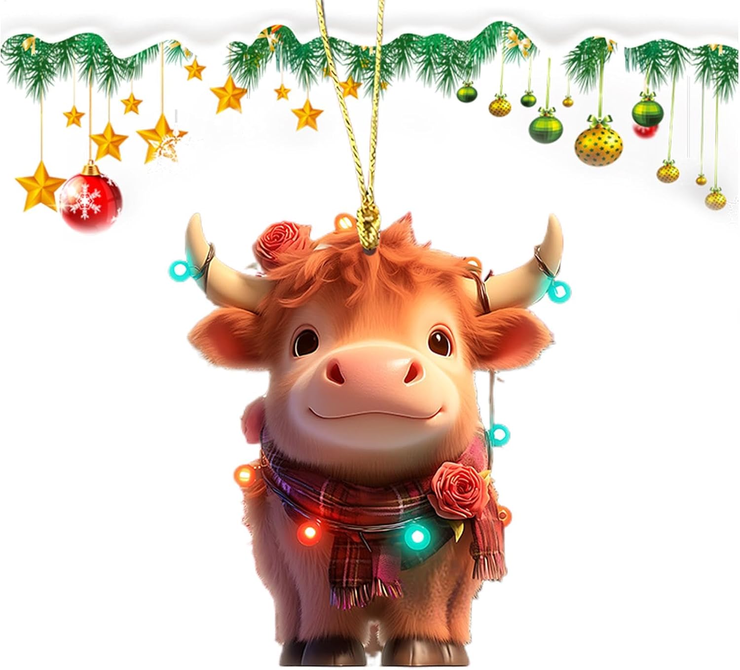 アクリル牛のクリスマスツリーペンダント、かわいい牛の木のペンダント  