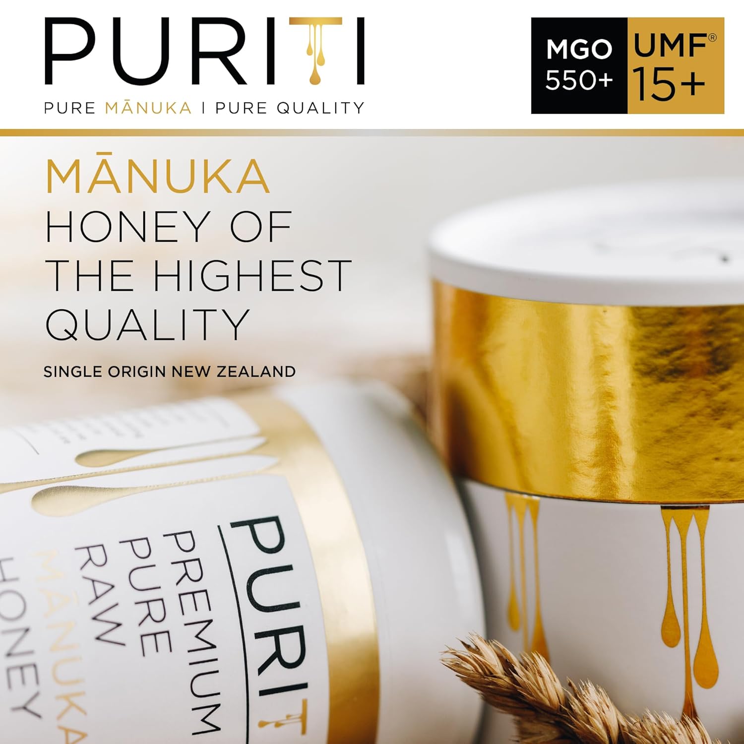 PURITI Manuka Honey MGO 550+ / UMF 15+ | 100% Pure Genuine Raw Manuka Honey | 8.8 Oz / 250g | Harvested, Tested, Certified and Packed in New Zealand