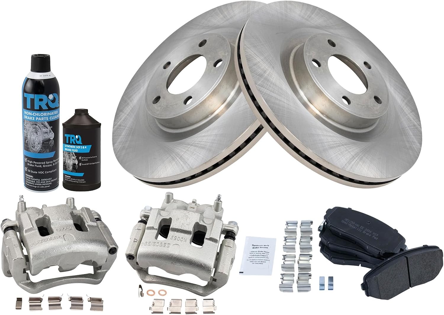 TRQ Front Brake Pad & Rotor Kit Brake Caliper Brake Chemical Kit Brake Pads Brake Rotor Semi-Metallic Compatible with 2007-2014 Ford Edge 2007-2015 Lincoln MKX