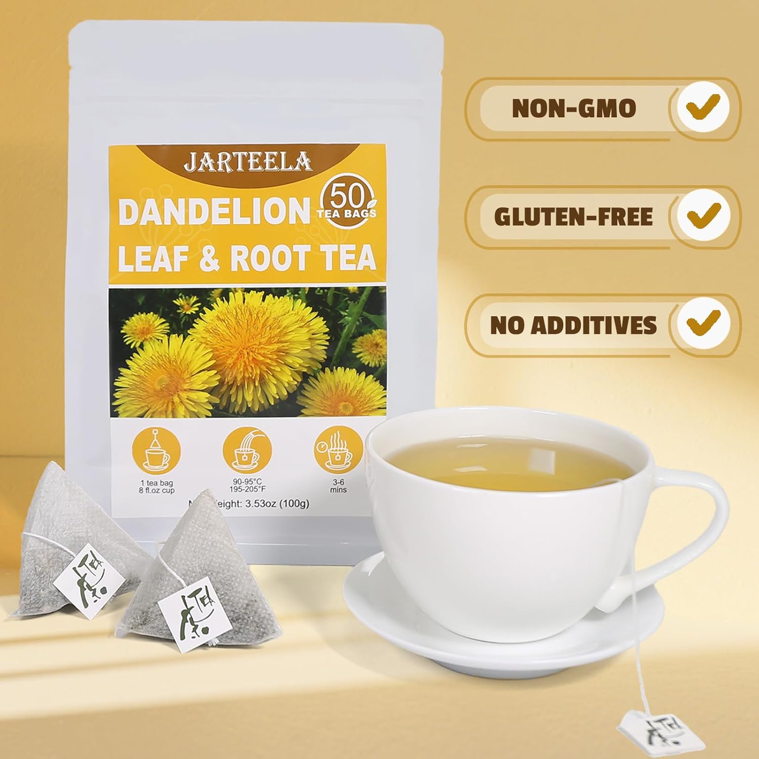 Jarteela - Dandelion Leaf & Root Tea Bags - 2g x 50 Count - Premium Dandelion Tea - Non-GMO - Caffeine-Free - Support Kidney Health & Enhance Immune System - Image 6