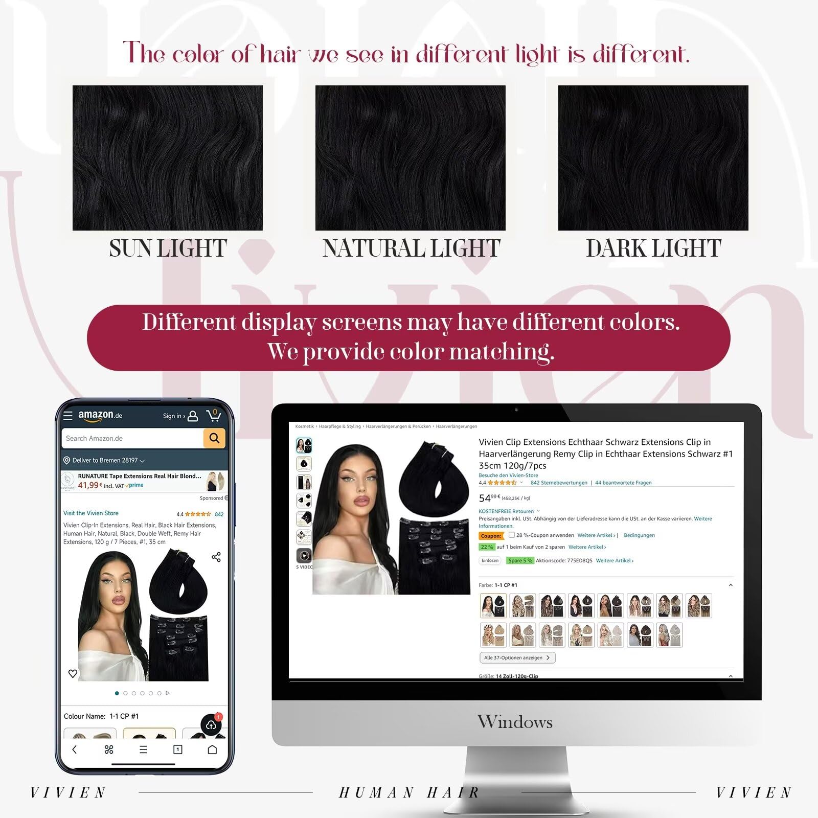 Vivien Clip in Hair Extensions Human Hair Black Hair Extensions for Women Clip in Black Human Hair Clip in Extensions 16 Inch 120g 7pcs #1 — view 5