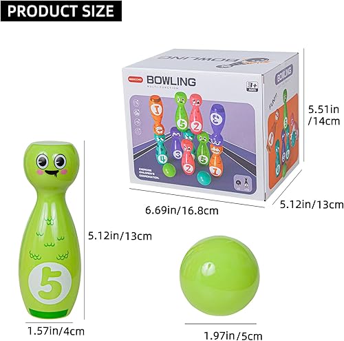 Miniatura 2 de Juego de bolos para niños de 2 a 5 años, incluye 10 pines de plástico y 2 bolas, juegos de actividades en interiores, regalos de cumpleaños para