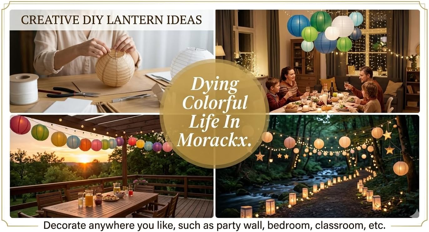 10-Pack White Paper Lanterns, 6-Inch Round Hanging Decorations for Japanese/Chinese Party, Ceiling Lantern Kit for Baby Shower, Wedding, Classroom Decor, Office & Events