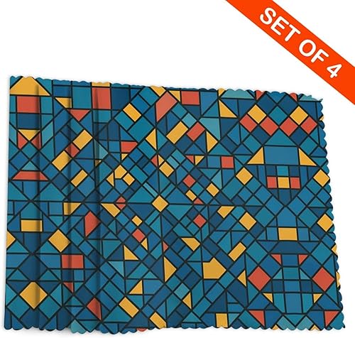 Miniatura 4 de Rectangular Placemats Set of 4, Heat Resistant Geometric Mosaic Printed Kitchen Dining Table Mats