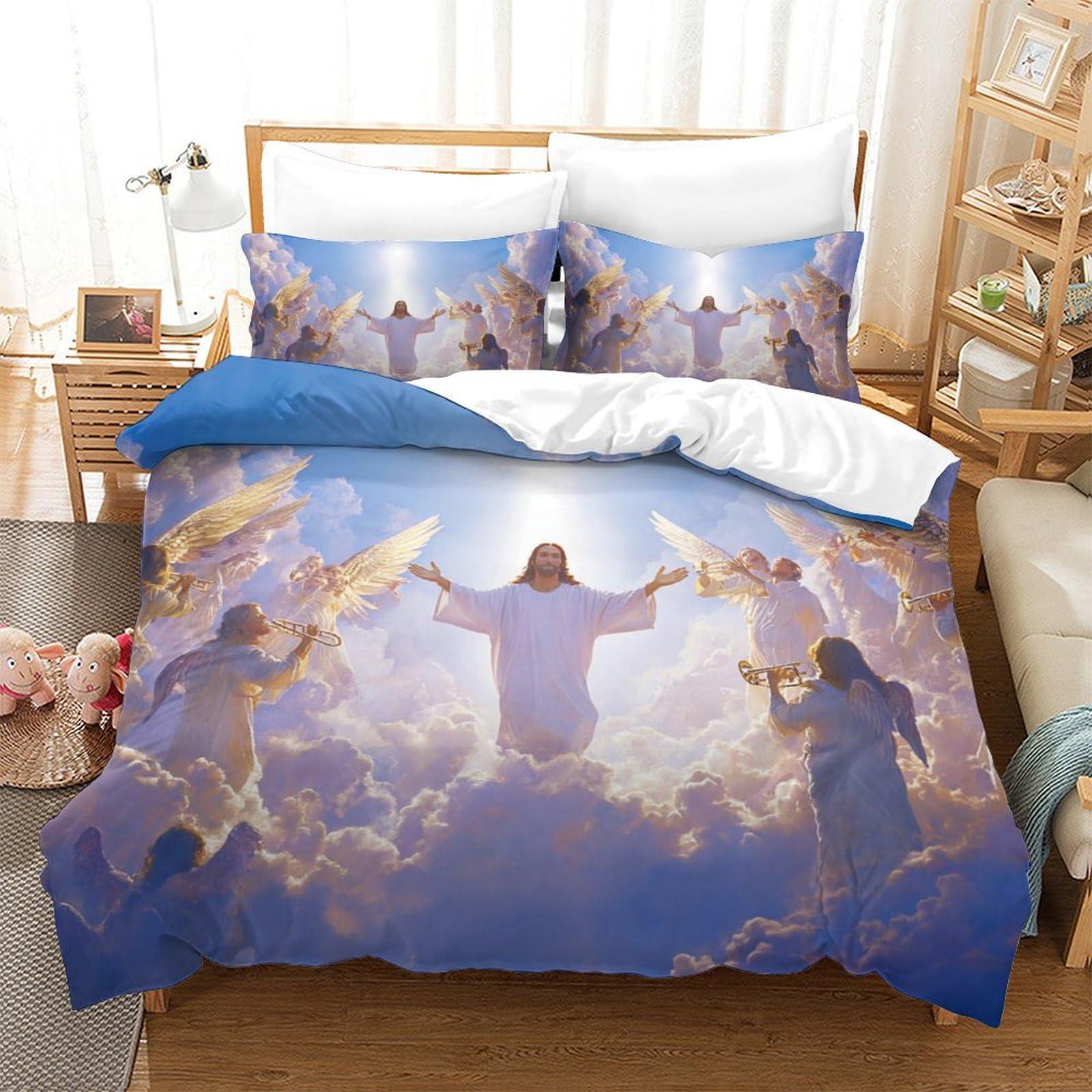 Parure de lit Jésus 3D microfibre respirante housse de couette 220x240 cm lit king 3 pièces