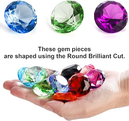 Miniatura 5 de Jucoan Paquete de 24 joyas de diamantes de cristal, diamantes de cristal multicolor de 1 pulgada, gemas piratas para búsqueda del tesoro, juego