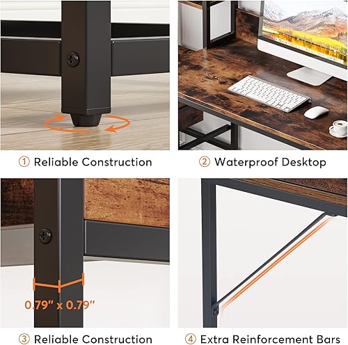 Miniatura 8 de Tribesigns Escritorio para computadora de 55 pulgadas con 2 cajones y estantes de almacenamiento, escritorio de oficina rústico con hutch, mesa de