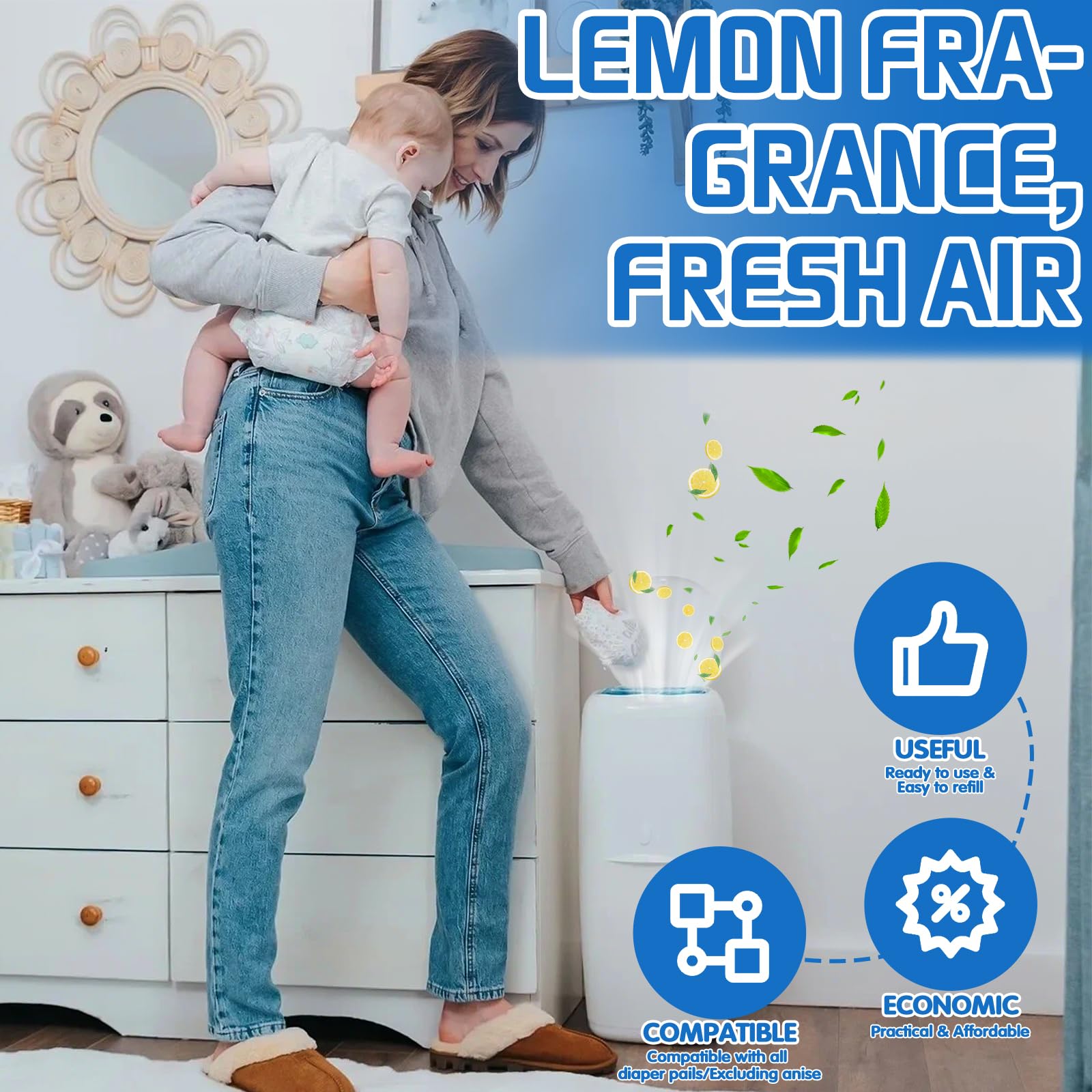 Ricarica Secchiello Pannolini Ricariche Mangiapannolini NCKIHRKK - 15 Pezzi, Antibatteriche, Antiodore, Con Olio Di Limone Tommee Tippee Ricariche