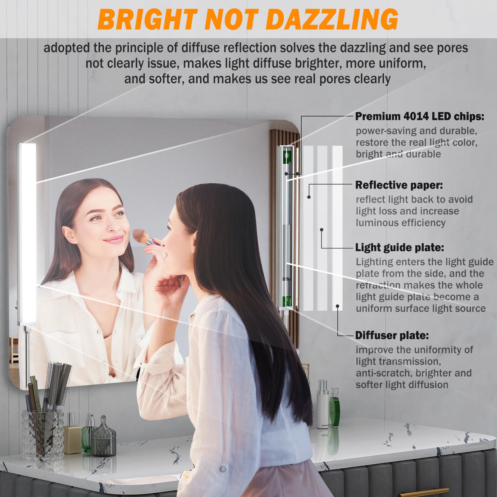 MY BEAUTY LIGHT Luci LED da trucco per specchio, luminosità dimmerabile e temperatura di colore variabile LED per trucco, luci a specchio resistenti da attaccare 5 V alimentate tramite USB