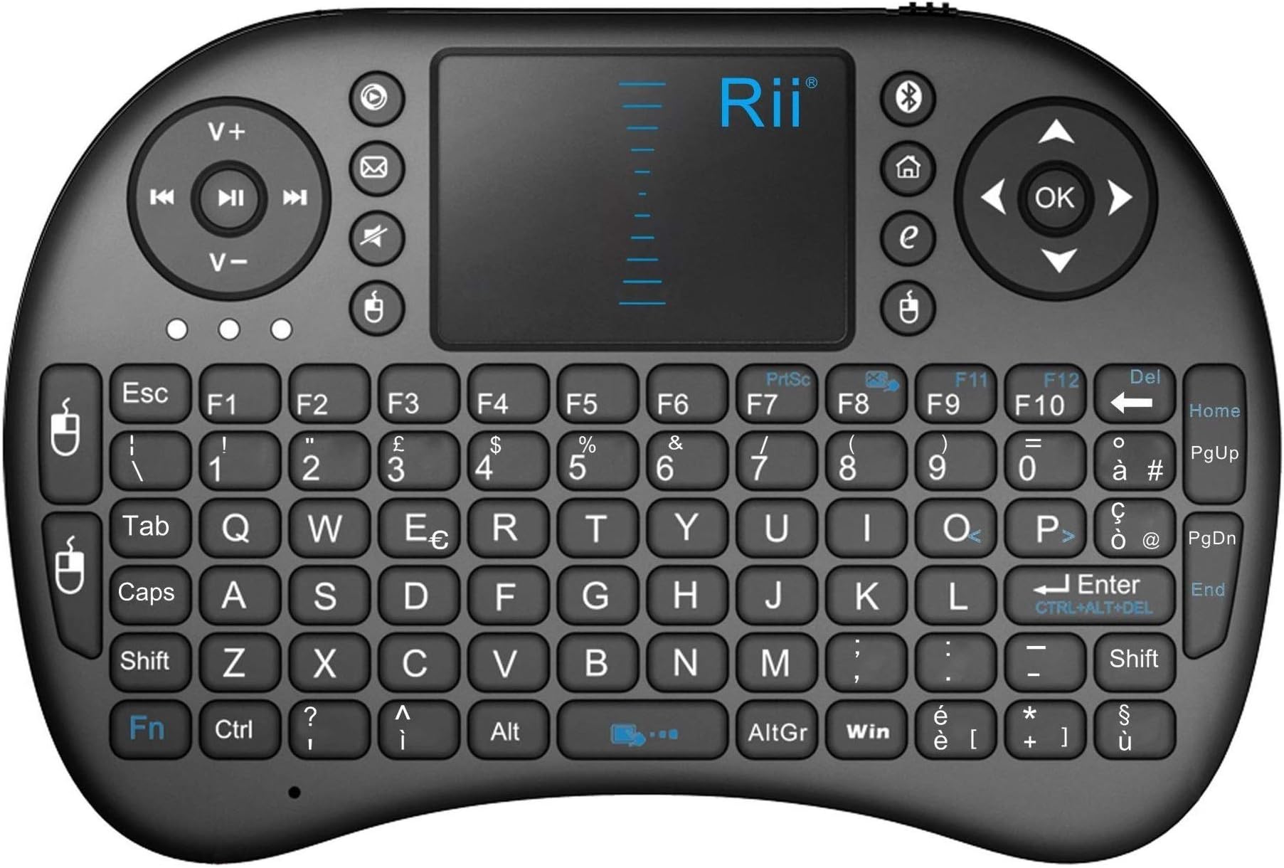 Rii Mini i8 Bluetooth Keyboard, Mini Keyboard with Touchpad Mouse for Tablet, Smartphone, Mini PC, Computer, PlayStation, HTPC [Italian Layout] i8 Bluetooth (NERO)