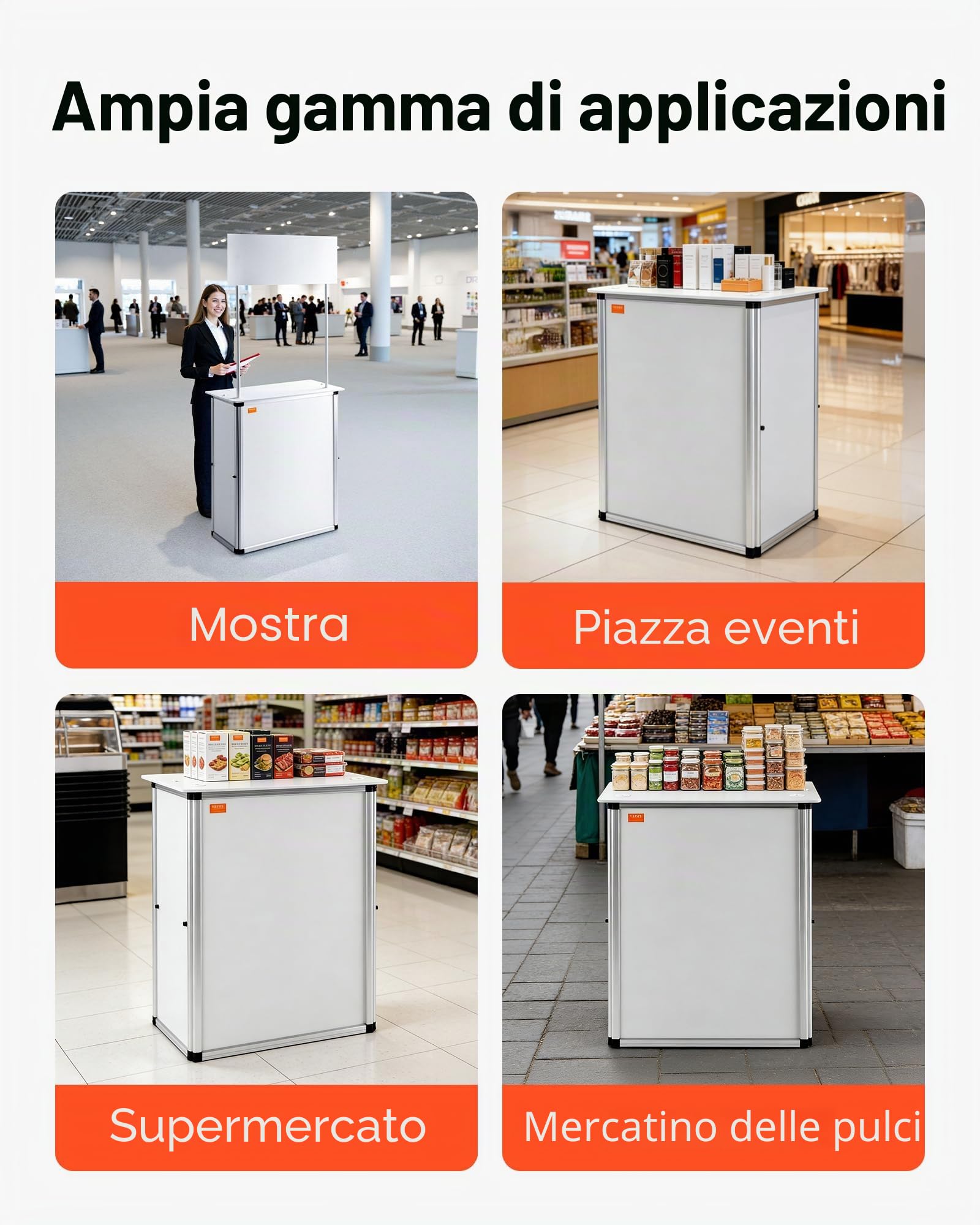 VEVOR Bancone Fieristico Portatile, 785 x 380 x 1815mm Stand Fieristico Bancone Espositivo, Tavolo da Bar Pieghevole Promozionale per Vendita al Dettaglio
