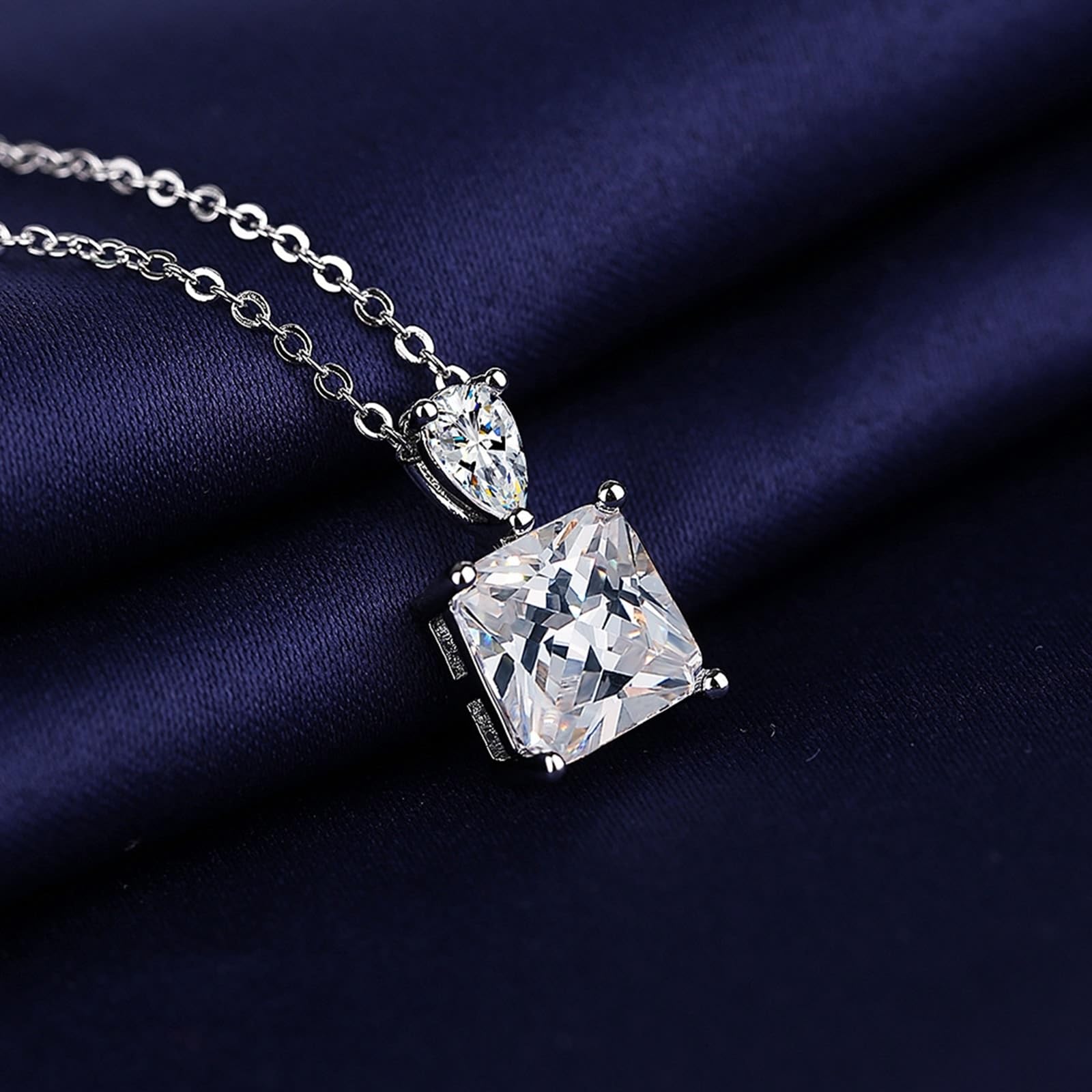 KnSam Cadena de oro auténtico para mujer de oro blanco de 18 quilates 750, collar clásico con laboratorio creado con diamante de corte cuadrado, cadena para mujer Au750 oro, plata, 45 + 5 cm