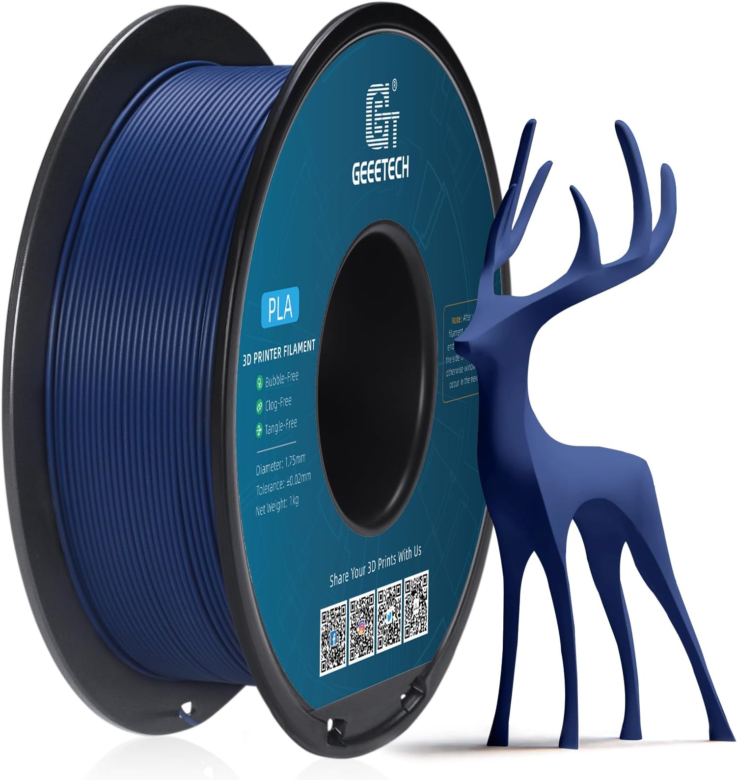 Matte PLA Filament 1.75mm Navy Blue 1kg Spool for Bambu AMS