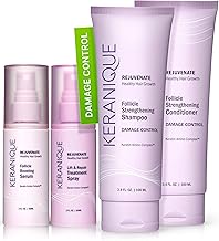 Keranique Damage Control Set for Thinning Hair - Shampoo & Conditioner for Damaged Hair, Follicle Booster Serum, Lift & Repair Spray - Keratin Enriched Repair Products for Dry, Thin Hair - Travel Size