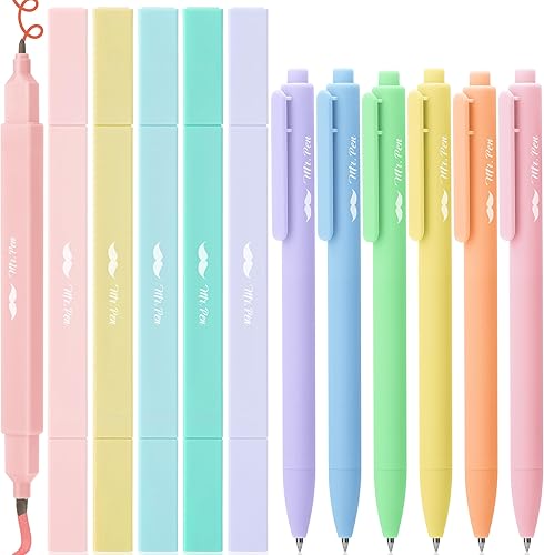 Mr. Pen - Resaltadores estéticos de doble punta y bolígrafos de gel, paquete de 12, resaltadores bíblicos de colores pastel que no se corren