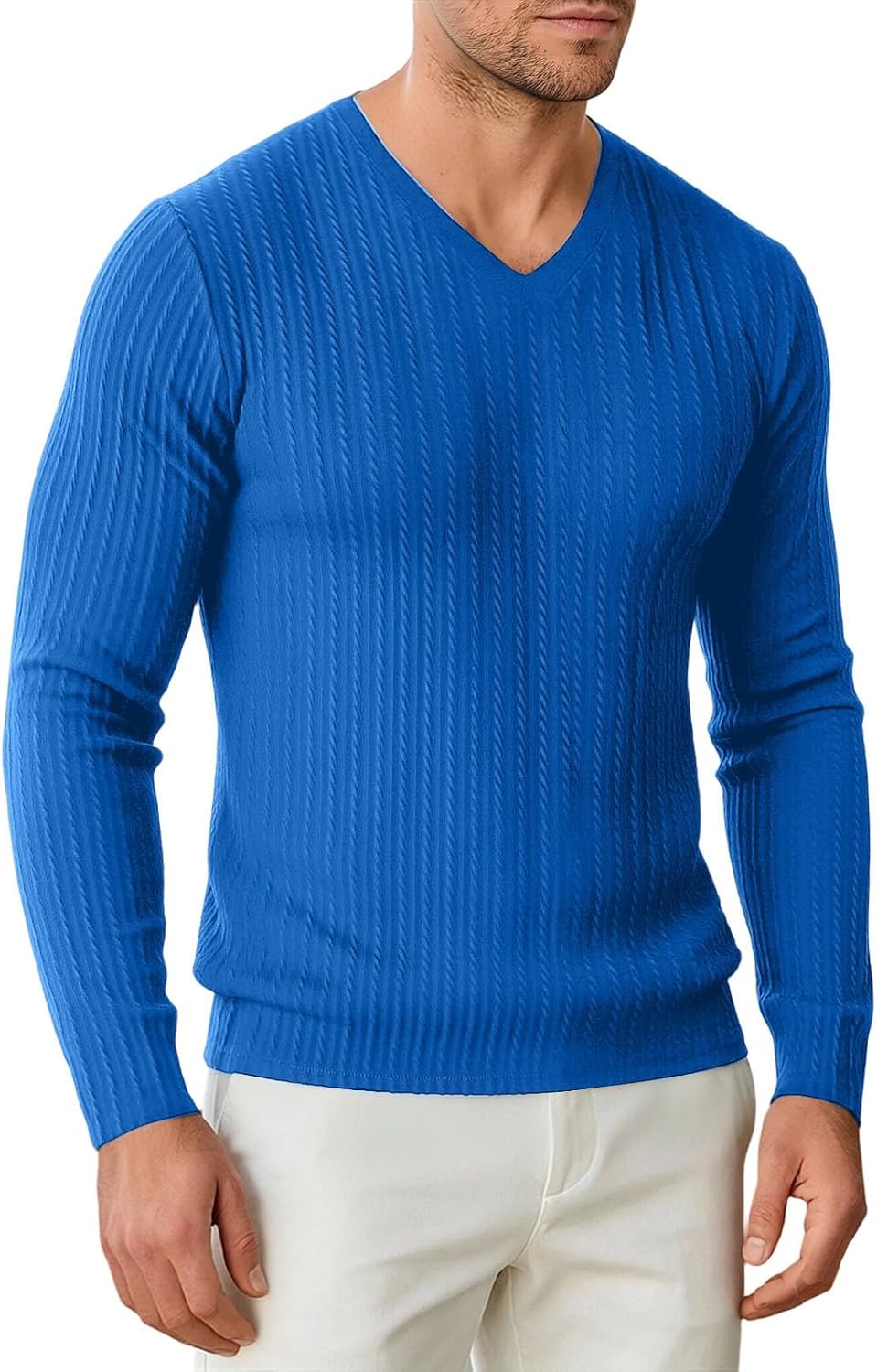 Men's V Neck Shirts Long Sleeve Pullover Tops | Texture, Slim Casual Fit, V Neck , For Work, Dinner, Date Night, Travel, And Daily Wear