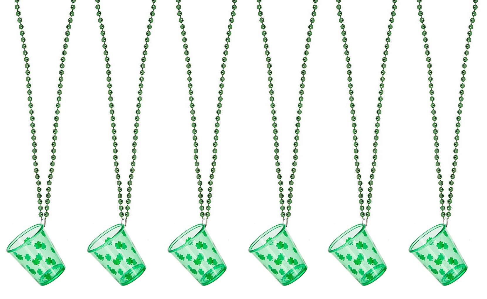 Quickdraw 48 x St Patricks Day Shot Glasses – Green Shamrock Shot Glass with Beaded Necklace – Novelty Irish Party Favour for Drinking Games & Celebrations