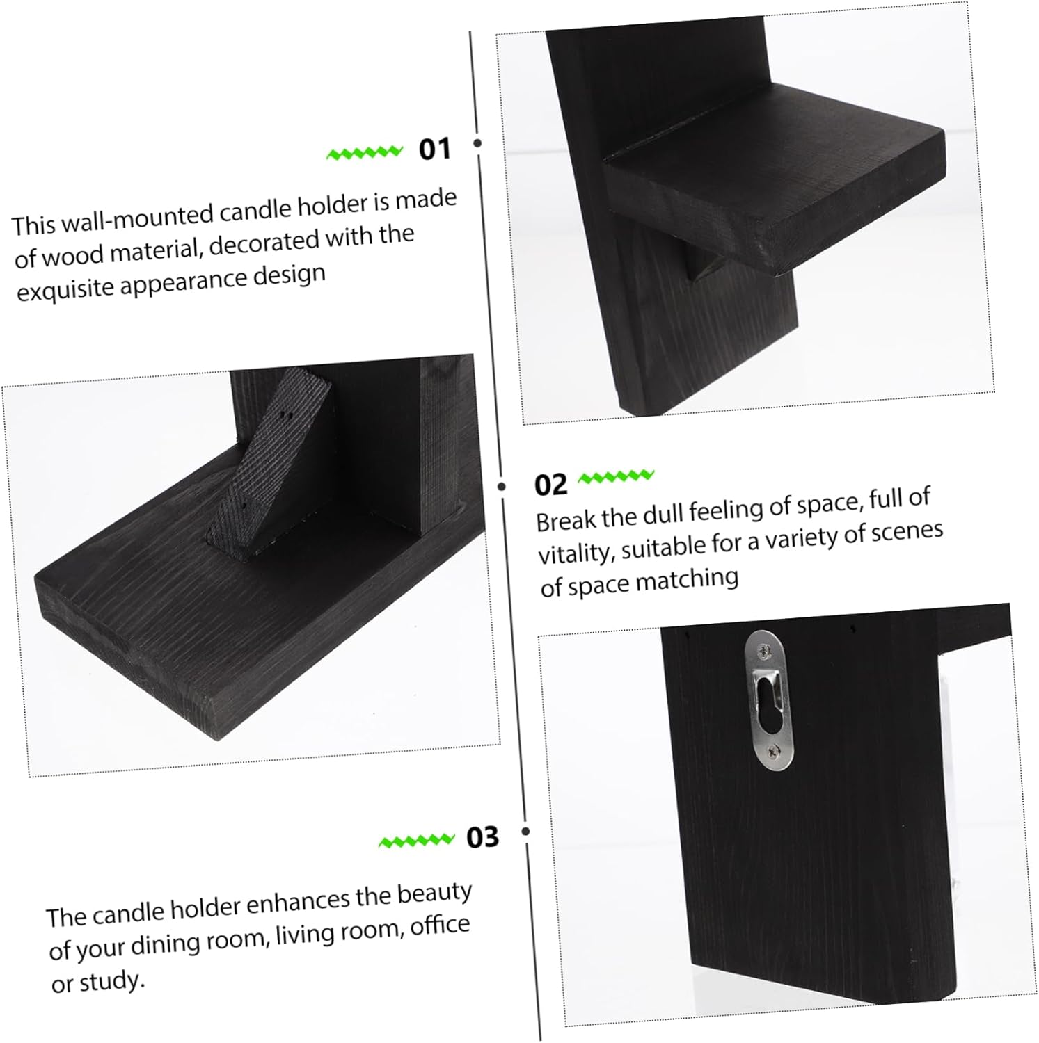 2pcs Farmhouse Wall Candle Holder Black Wooden Wall Sconces for Bedroom Dining Living Room for Hallway Entryway Handmade Gothic Style