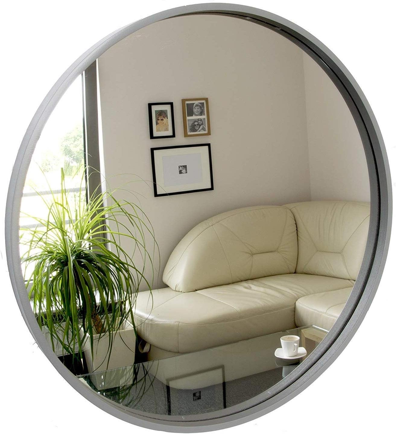 BD ART Modern Round Framed Mirror, Wall Mirror, 50 cm diameter (19.68 inches), Wood, Color Grey