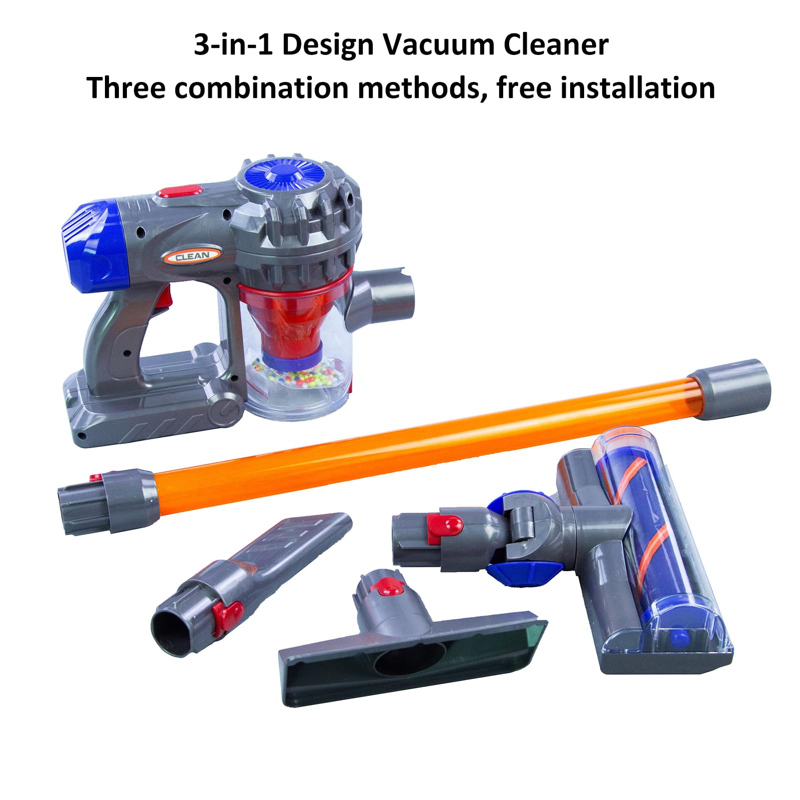 Goolsky Aspirapolvere giocattolo Vacuum 3 in 1 aspirapolvere per bambini che funziona davvero, aspirapolvere senza fili, giocattolo interattivo per bambini