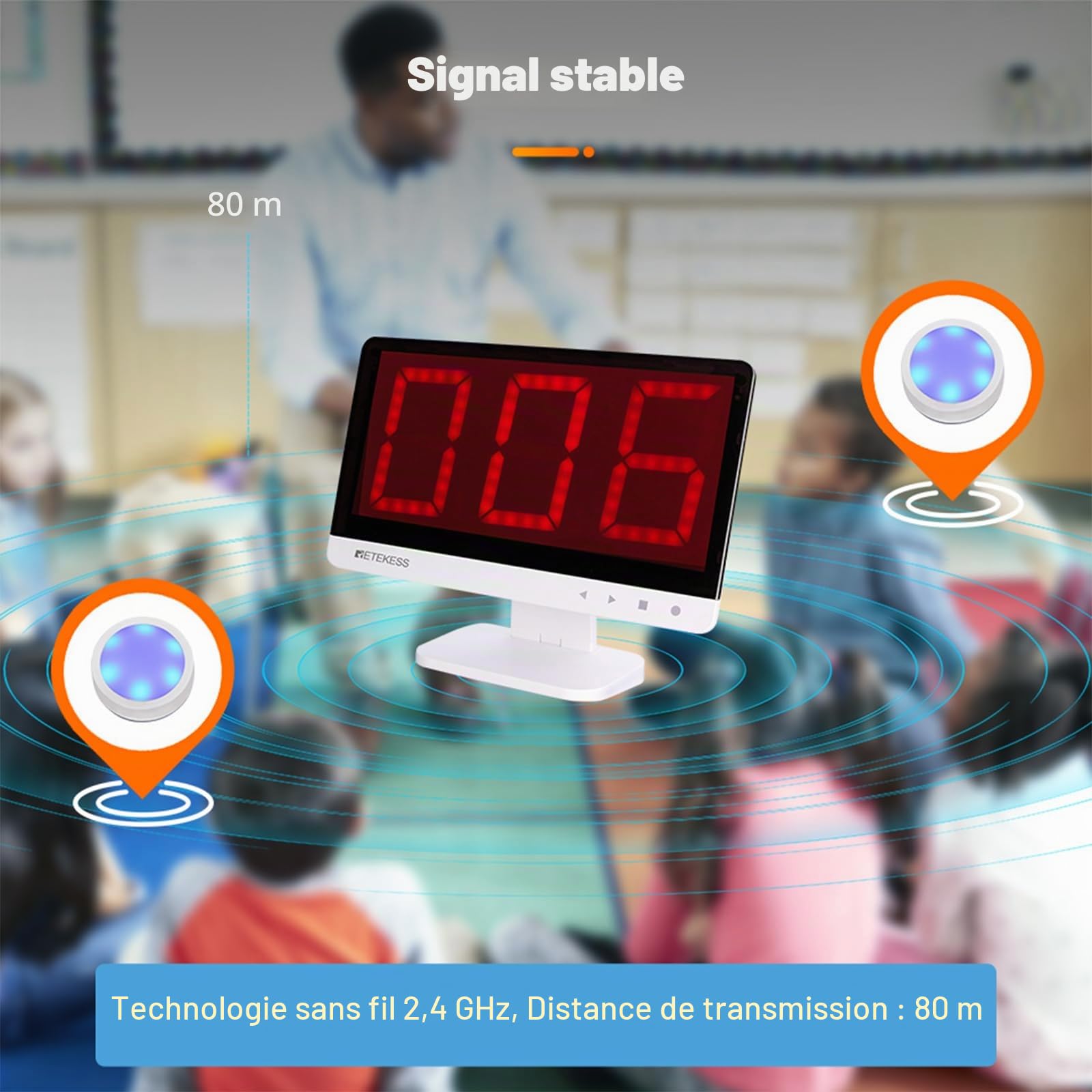 Retekess TM101 Buzzer System, Buzzer avec Son et Lumière, Jusqu'à 32 Buzzers de Réponse, Portée de 80m, Télécommande sans Fil pour Les Jeux d'équipe, l'école et la Maisonl