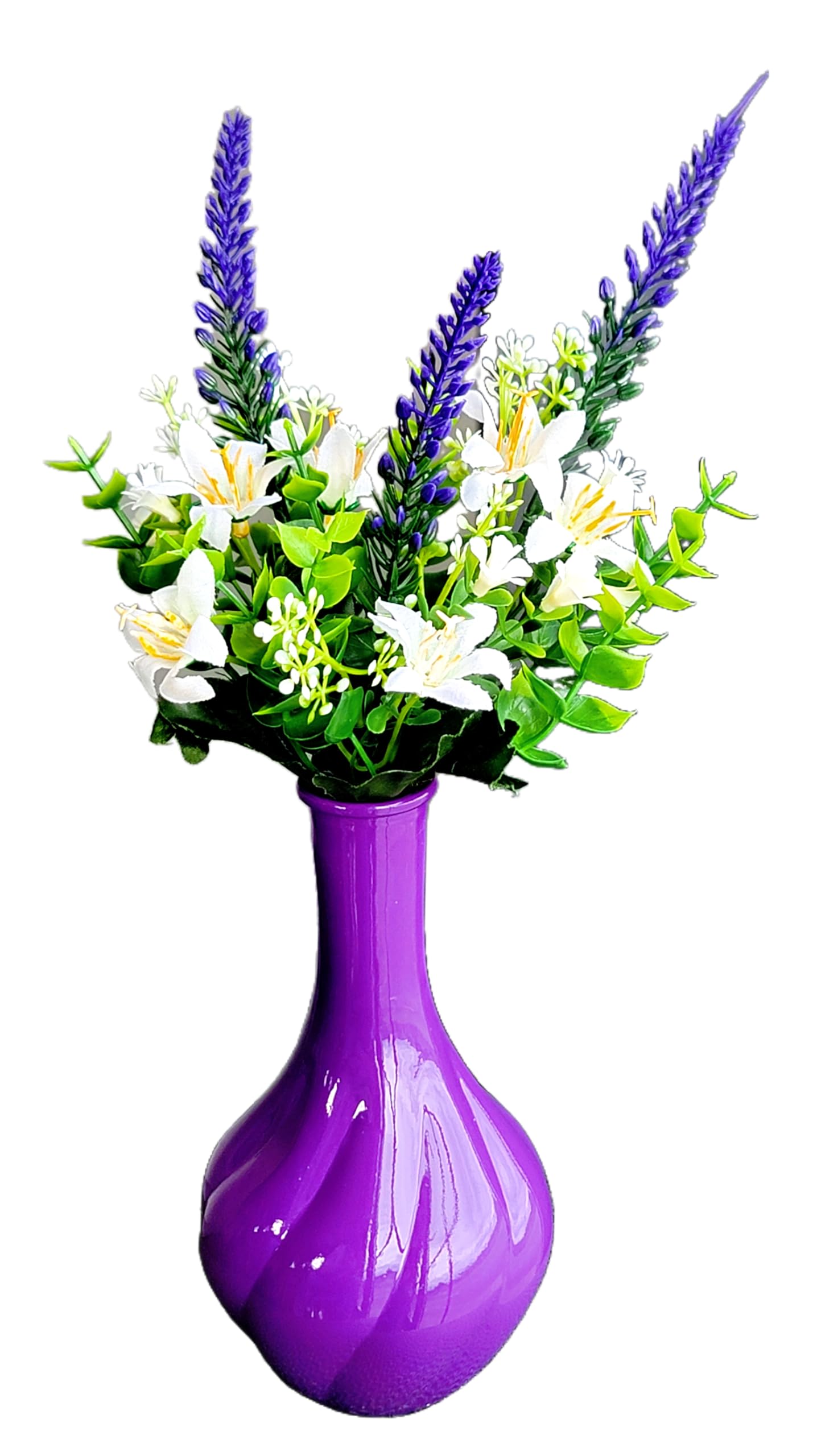 Purple Artificial Flowers with Glass Vase, Unusual Gift Item for Christmas Ornament for Home Decor, 17cm Pair - Image 2