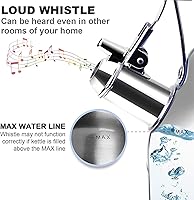 Vista 4 de Secura Hervidor de té silbante, hervidor de agua caliente de 2.3 cuartos de galón, tetera de acero inoxidable para estufas, tetera azul, infusor