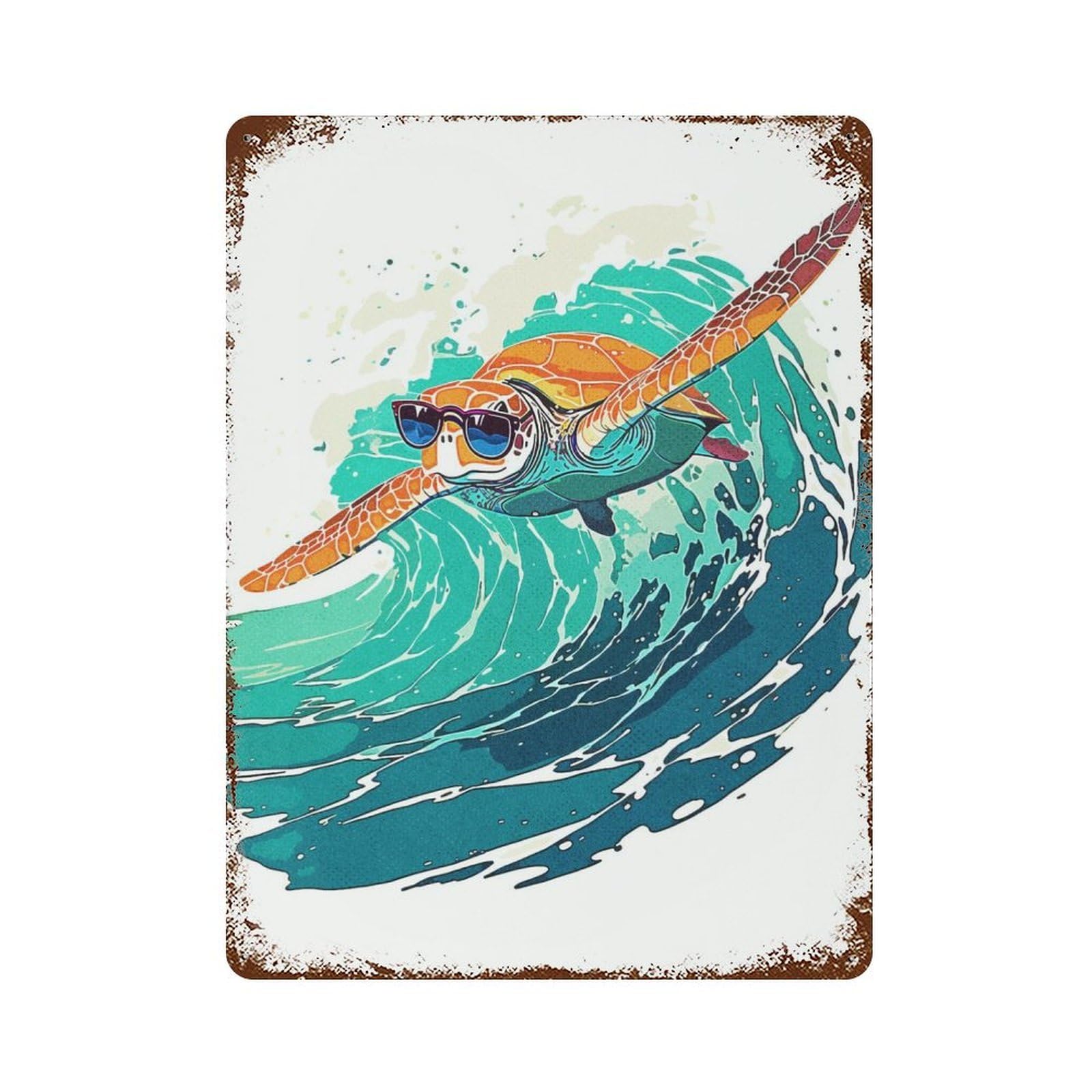 Turtle Style Rust Effect Tin Sign 15.7"x11.8", for Bistro, Counter And Cafe Decor, Shabby Chic Decor