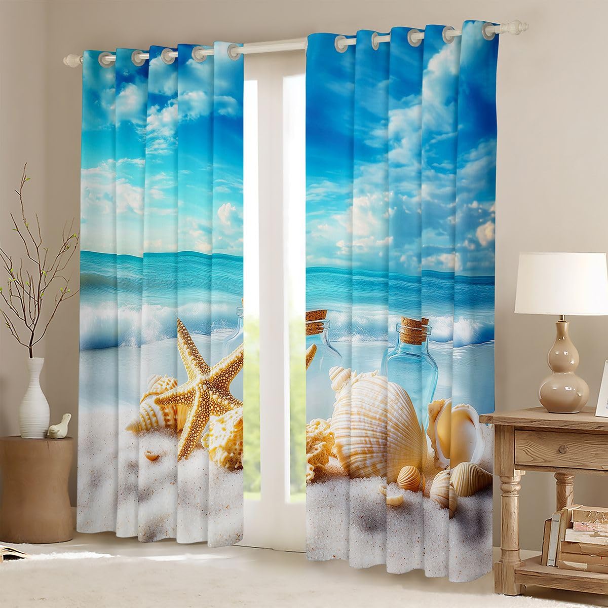 Homemissing Tende oscuranti con stelle marine, conchiglie, oceano, tende oscuranti per camera da letto, tropicali, estive, termiche, isolanti, 2 pannelli, 167,6 x 182,8 cm (larghezza x lunghezza)