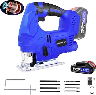 Home & Garden Cordless Jigsaw with Brushless Motor, 4 Orbital Speed Cutting Mode, LED Work Light, 800W 3000spm, 100mm Cutting Depth; for DIY Home Improvement, Wood & Metal Working, Plastic Fabrication