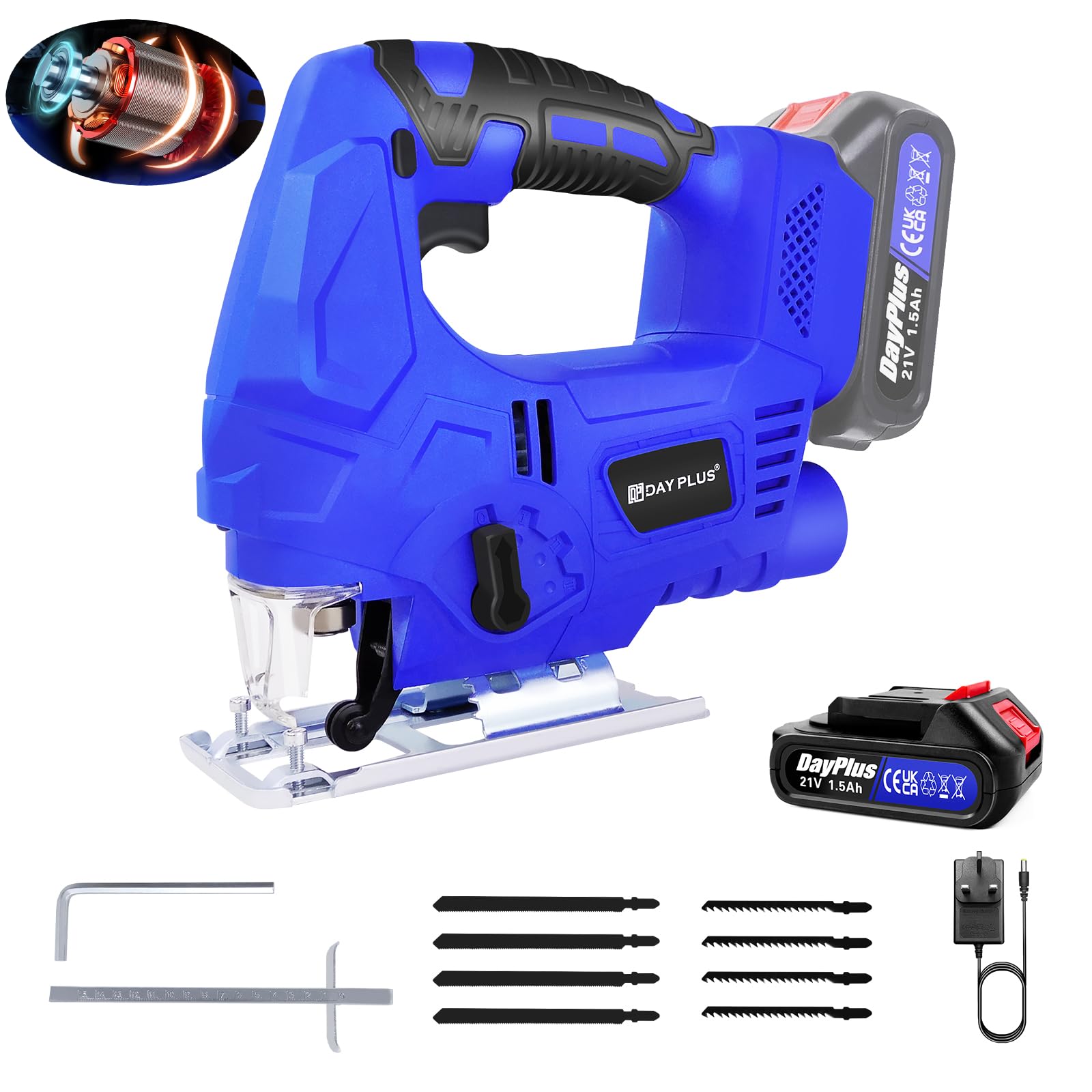 Home & Garden Cordless Jigsaw with Brushless Motor, 4 Orbital Speed Cutting Mode, LED Work Light, 800W 3000spm, 100mm Cutting Depth; for DIY Home Improvement, Wood & Metal Working, Plastic Fabrication