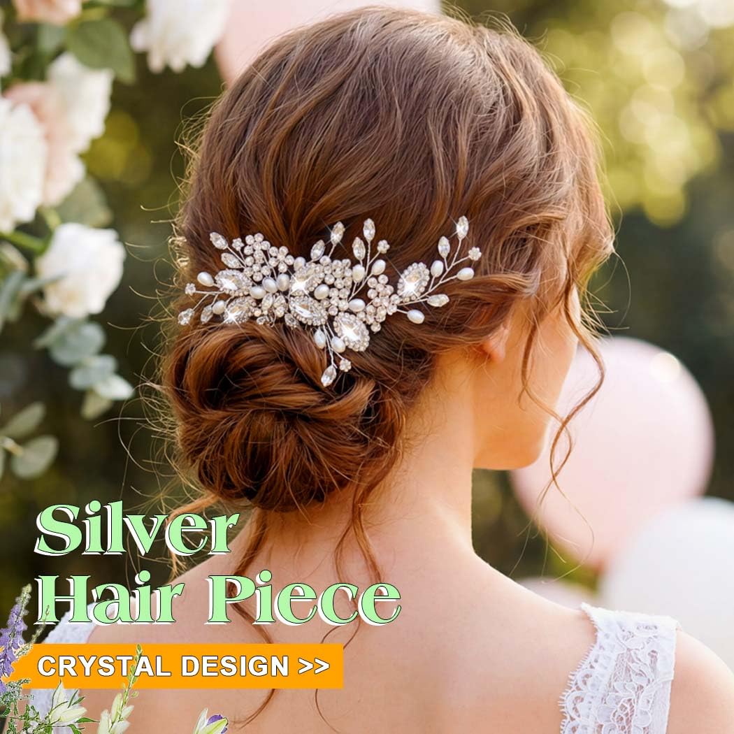 JEAIRTS Rhinestone Bridal Hair Comb Silver Pearl Crystal Wedding Hair Accessories for Women (A-Silver)
