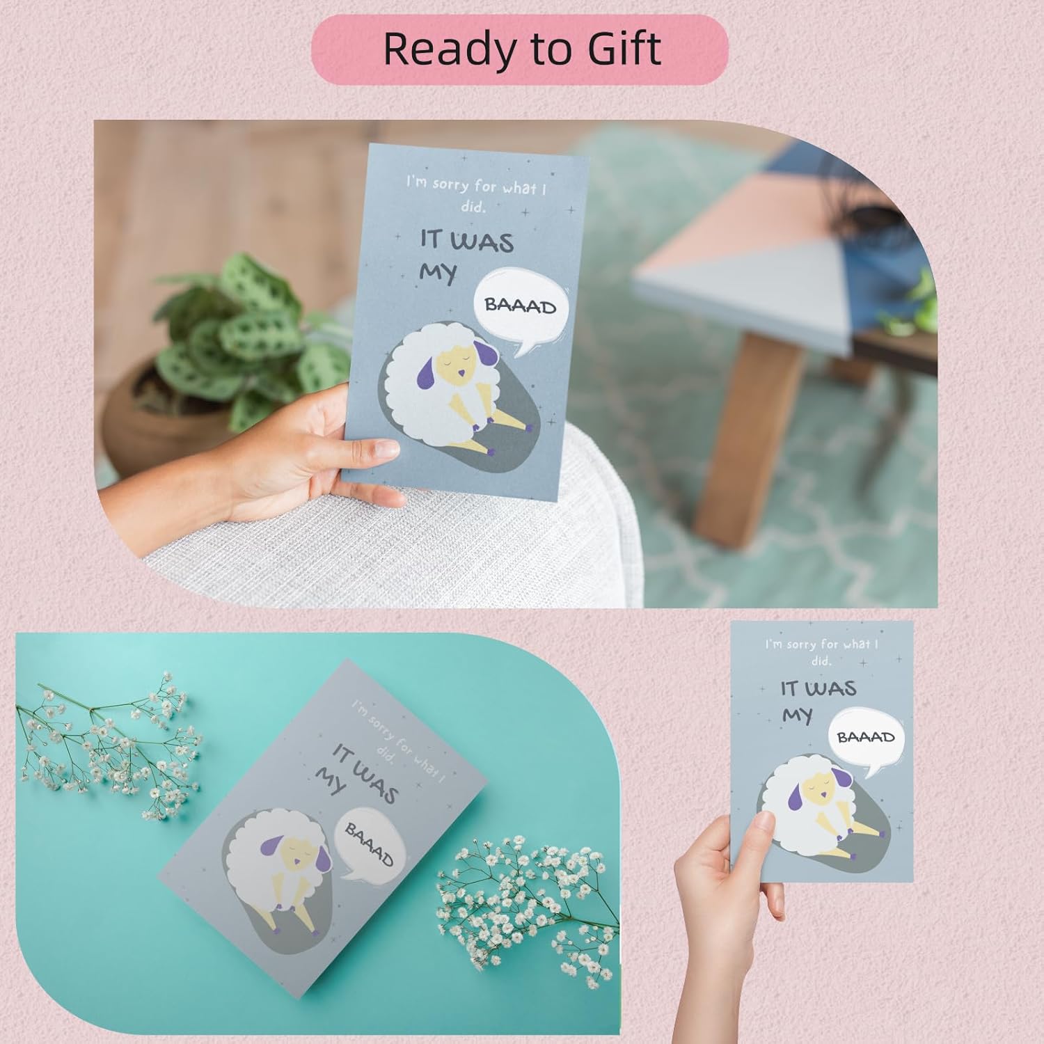 Sorry Card – Funny “It Was My BAAAD” Apology Card with Cute Sheep, Blue Envelope & Gold Foil Seal, Im Sorry Gifts for Her Him, Giant Apology for Men Women Couples - Image 4