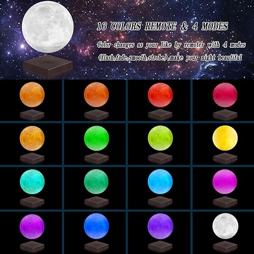 Miniatura 2 de VGAzer Lámpara de luna flotante, lámpara de luna levitante magnética, 16 colores, luz de noche 3D giratoria de 5.9 pulgadas con luz de luna para