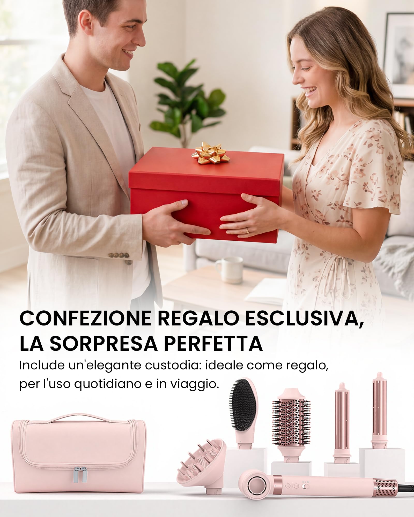 MESCOMB Air Styler 6 in 1, Asciugacapelli Ionico, Spazzola per Capelli | Arricciacapelli Automatico, Spazzola Lisciante e Volumizzante, Diffusore per Ricci, Asciugatura Rapida, Borsa da Viaggio