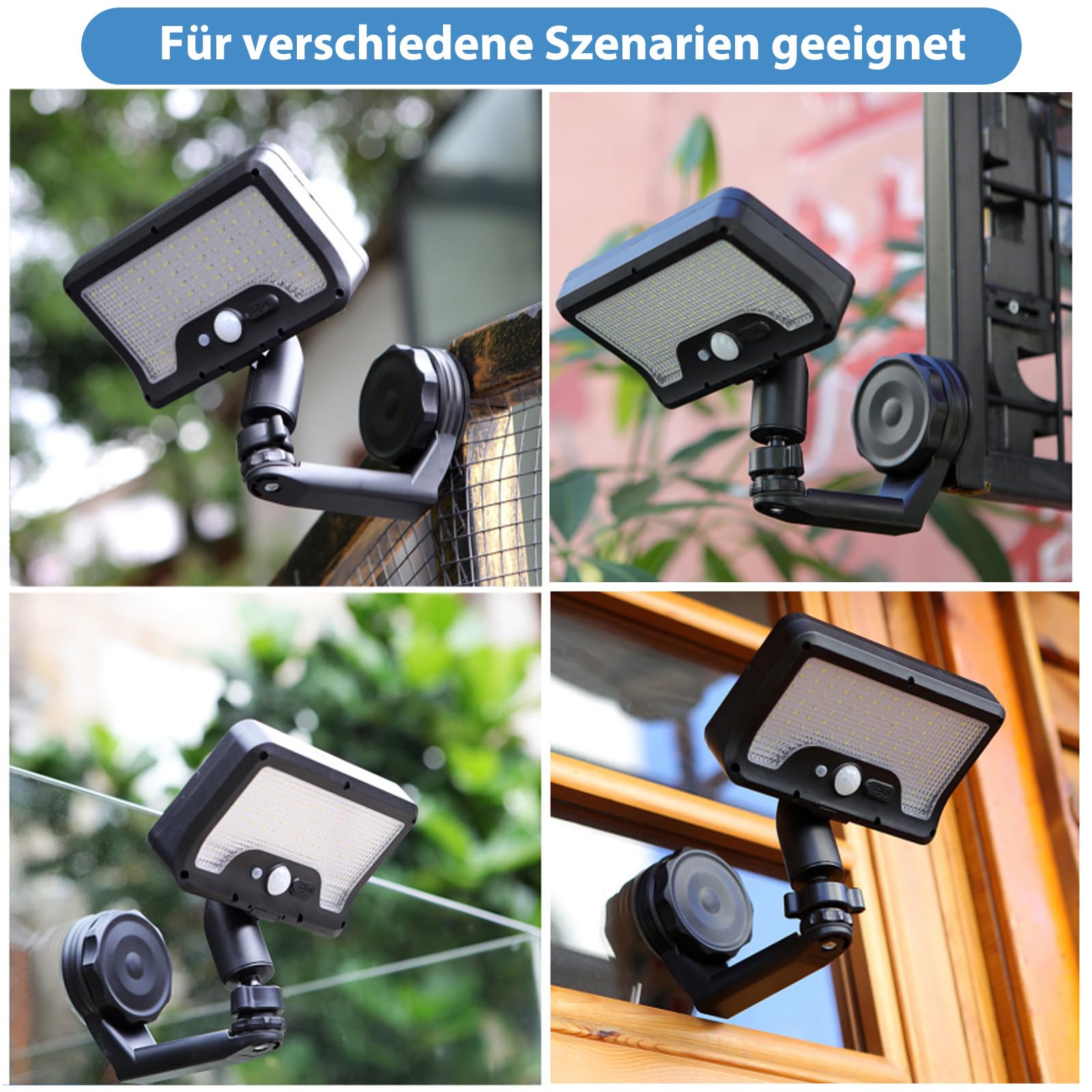 Justup 2 luci solari magnetiche per esterni, con sensore alimentate tramite USB, con supporto girevole a 360° e 3 modalità, luci solari da giardino, per recinzioni, campeggio, giardini