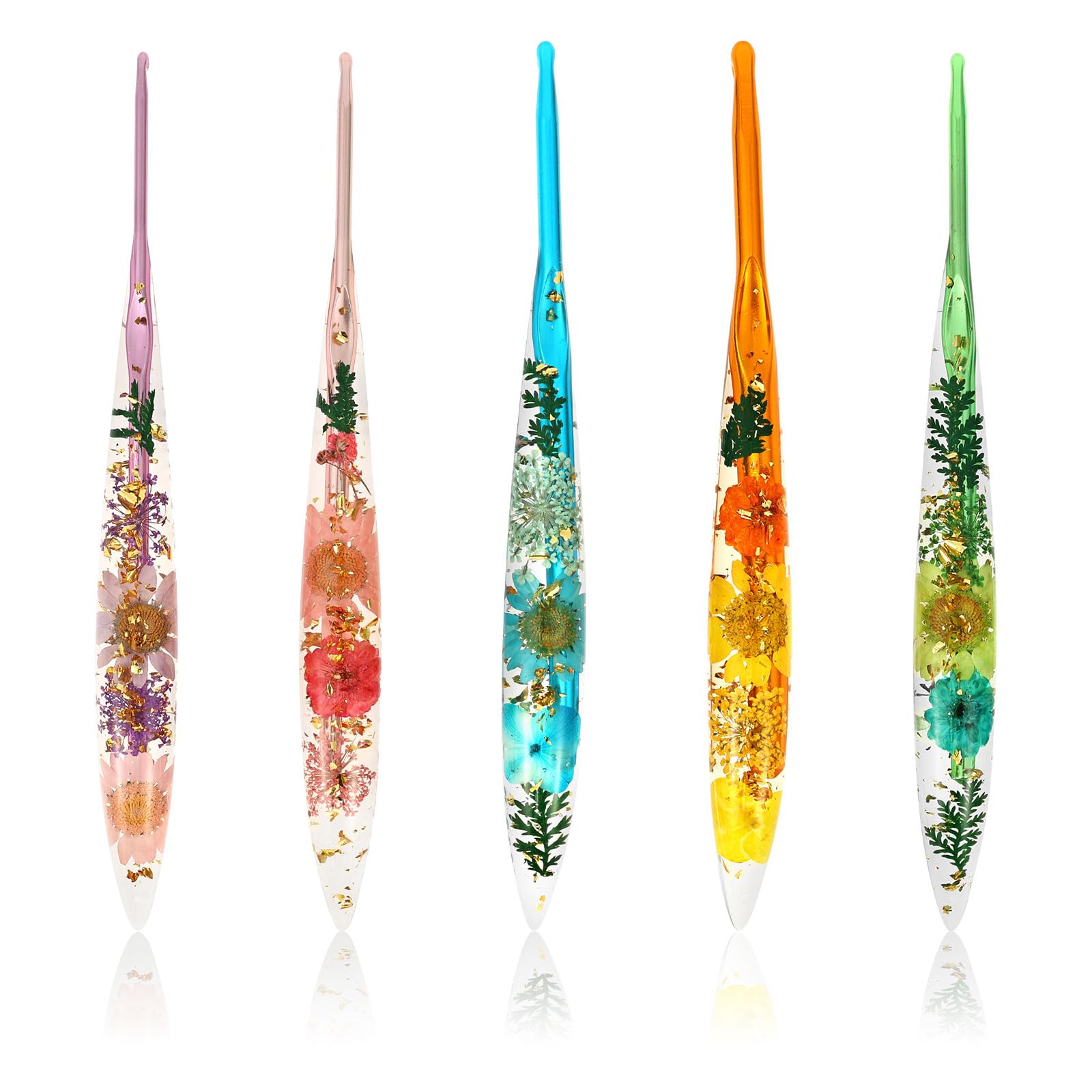 5Pcs Crochet Hooks 3.0mm-6.0mm Aluminium Crochet Needles with Flowers Handle Ergonomic Knitting Hooks for Comfortable Crocheting